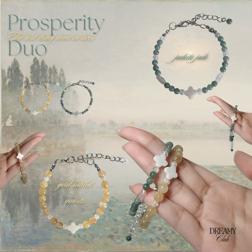 Prosperity Duo หยกพม่า & ไหมทอง กำไลหิน