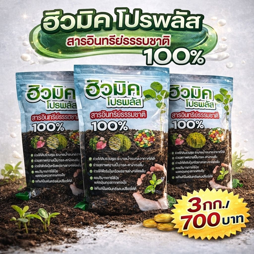ฮิวมิคโปรพลัส3กก บำรุงดินและพืช รากเดิน ใบเขียว ยอดพุ่ง ลำต้นขยาย