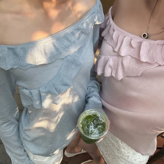 3pcs.basket Jammy top เสื้อแขนยาวระบายไหล่