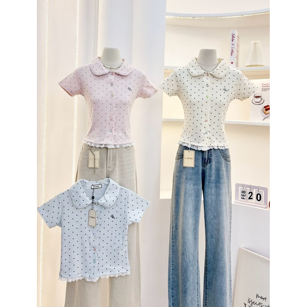 G-Rose รวมเสื้อยืดคอบัว แต่งกระดุมน่ารัก ปัก โลโก้Gr