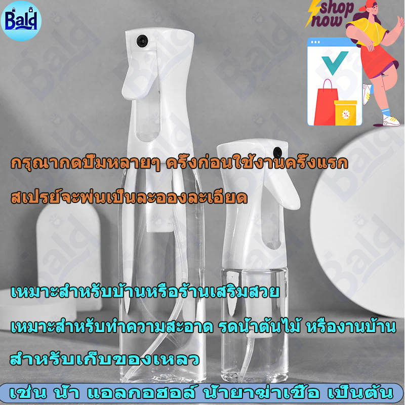 ขวดสเปรย์นี้มีหัวฉีดแรงดันสูงและฝาปิดแบบกด เพียงกดครั้งเดียวก็จะพ่นละอองของเหลวละเอียดออกมาได้นานถึง 3 วินาที ขวดสเปรย์แ