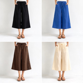 กางเกงผ้าสาลู  กางเกงขากว้างยาวสามส่วน ฝ้ายสาลูทอ 2 ชั้น มีก…