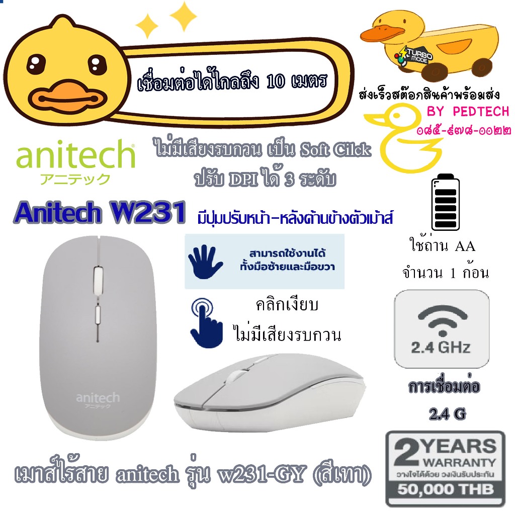 Anitech W231-GY เมาส์ไร้สายสีเทา คุ้มค่าทุกการใช้งานจริงในงบประหยัด