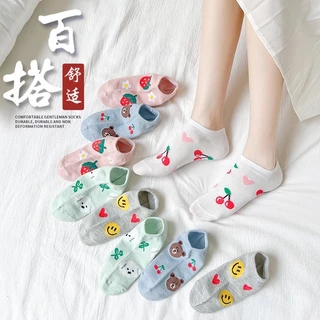 ✔️พร้อมส่ง ถุงเท้าข้อสั้น ลาย SMILE สไตล์เกาหลี (1 เซต มี 5 คู่)