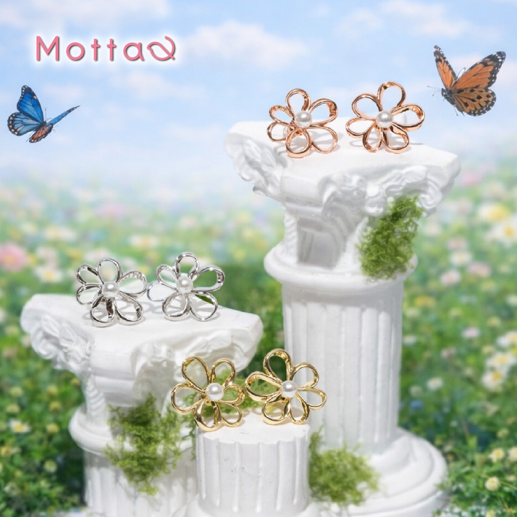 Motta Flora Grace Collection ต่างหูติดหูชุบทองคำขาว ดีไซน์ดอกไม้เหมาะกับทุกลุค