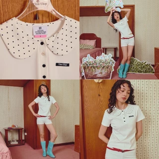 [พร้อมส่ง] CHUUCHOP - (S-2XL) Minnie Dot Polo เสื้อคอบัว แขนสั้น ลายจุด เสื้อผ้าผู้หญิง ระบายอากาศดี ใส่สบาย (C8528)