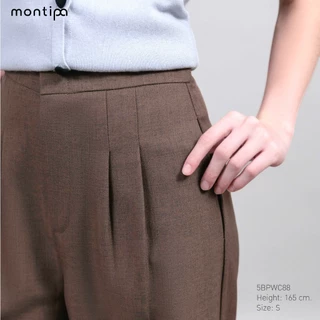 Montipa กางเกงทรงกระบอกใหญ่ ซิปตะขอหน้า แต่งจีบหน้า ผ้า Comfort 5BPWC88