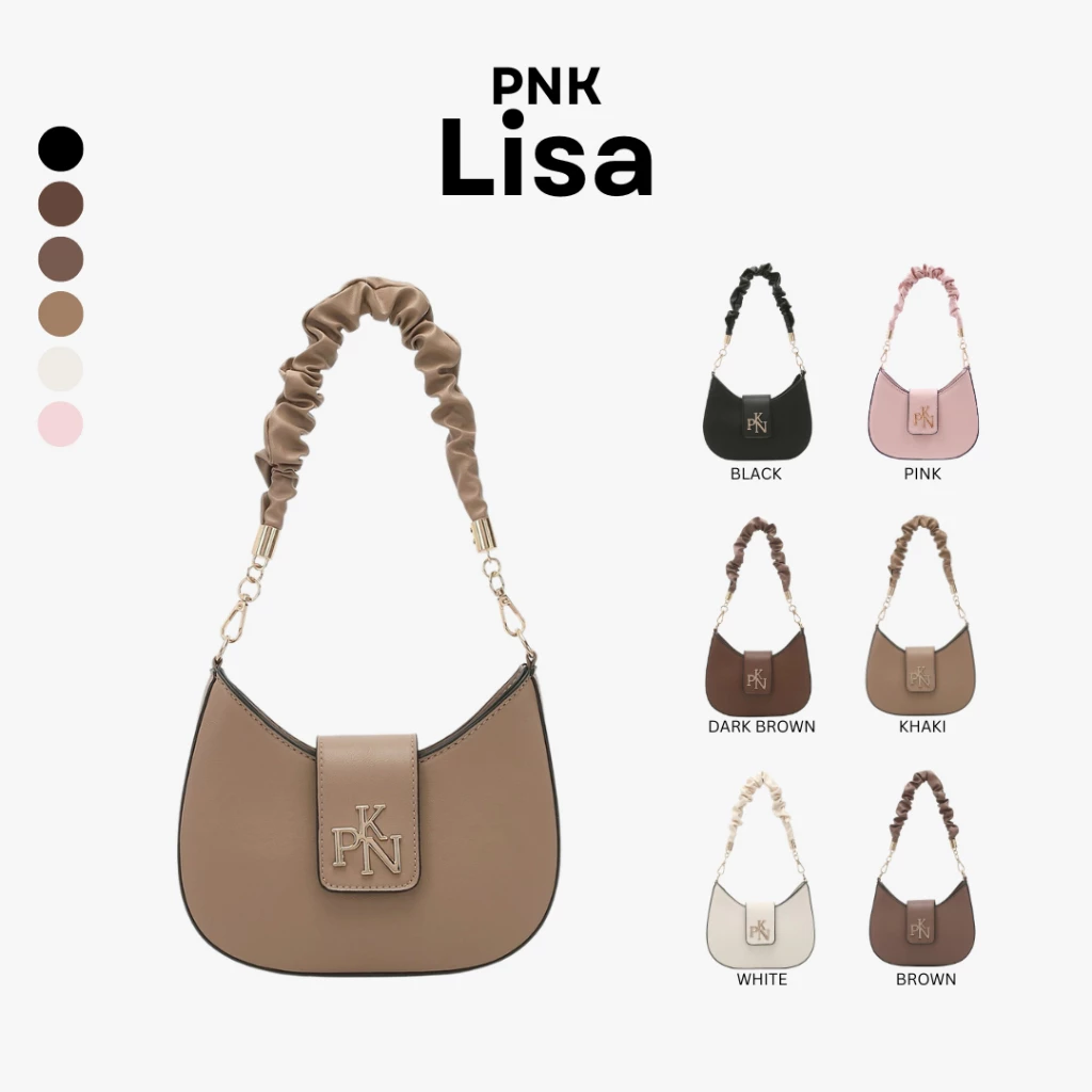 [Pinky] Lisa Bag: กระเป๋าสะพายขึ้นไหล่ โลโก้ PNK (มีให้เลือก 2 หนัง)