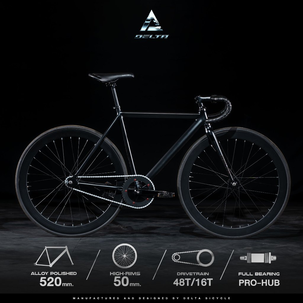 700c DELTA TRACKPRO จักรยานฟิกเกียร์ เฟรมลูมิเนียม วงล้ออลูมิเนียม ขอบสูง 50 mm. แฮนด์ Drop Bars ไซส
