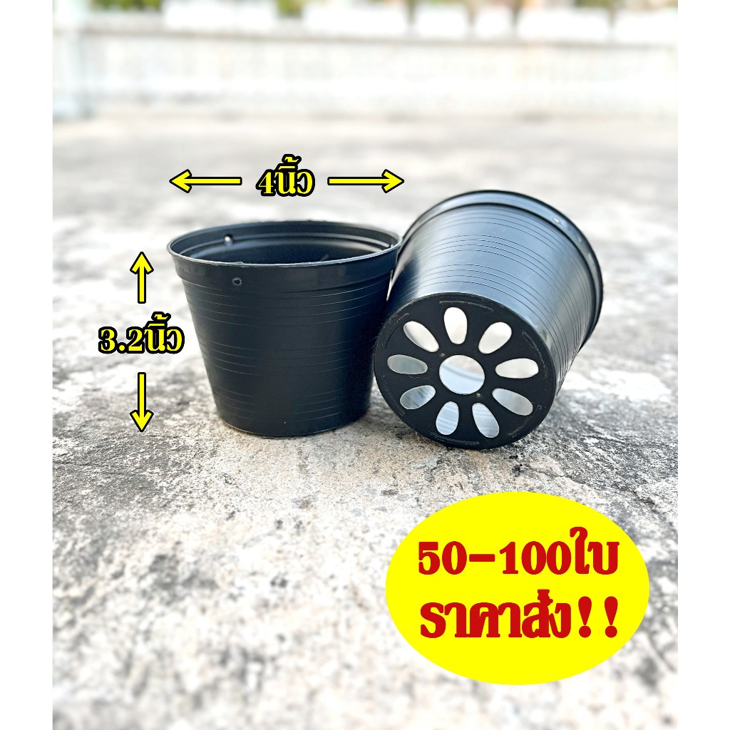กระถางต้นไม้ กระถางพลาสติก กระถางกลม 4นิ้ว สีดำ เซต 20ใบ 50ใบ 100ใบ