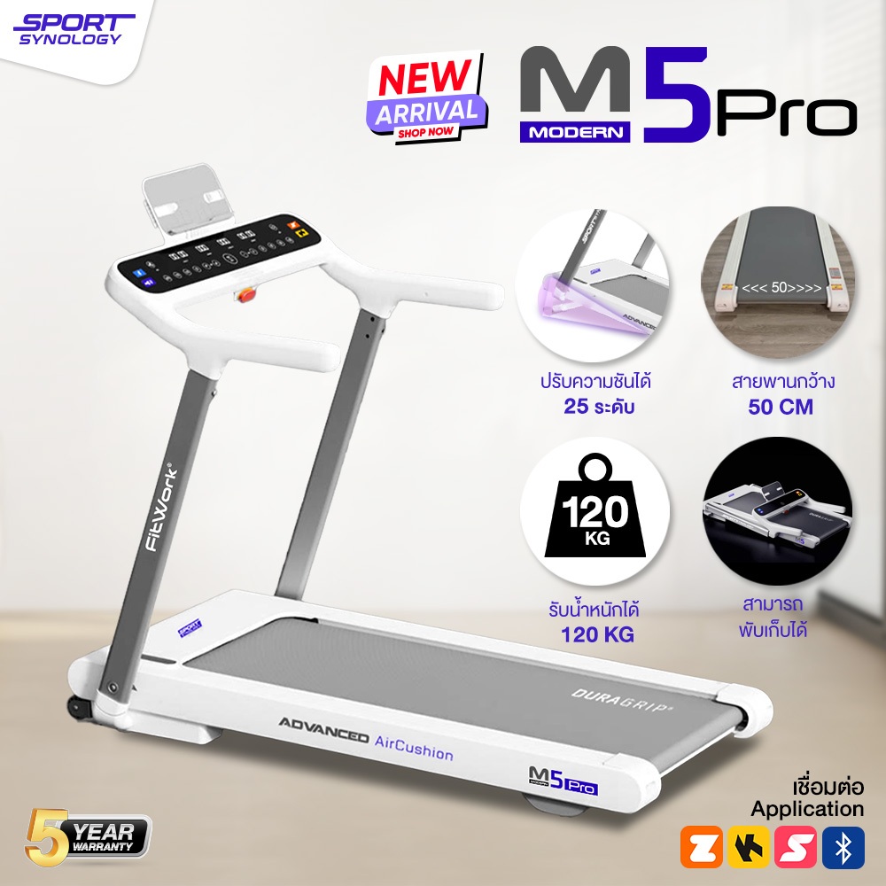SPORT SYNOLOGY ลู่วิ่งไฟฟ้า M5Pro New Arrival 2026 ปรับชันได้ถึง 25 ระดับ ชันพิเศษ! มอเตอร์ Brushless 4 HP