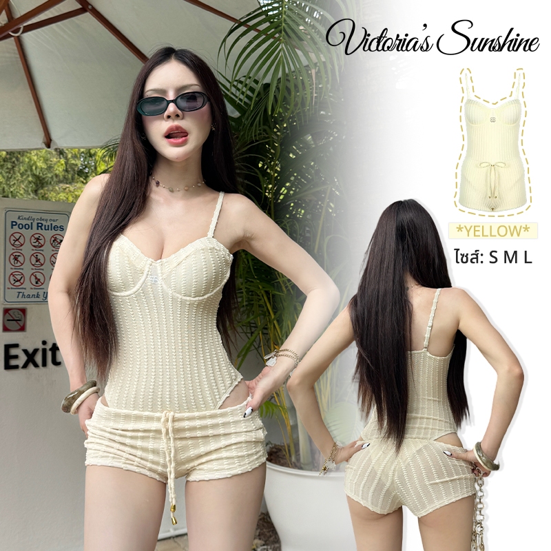 Victoria's Sunshine ชุดว่ายน้ำวันพีช เซ็กซี่ ชุดว่ายน้ำ+กางเกง 2ชิ้น มีฟองน้ำ สไตล์ฤดูร้อนใหม่#0888