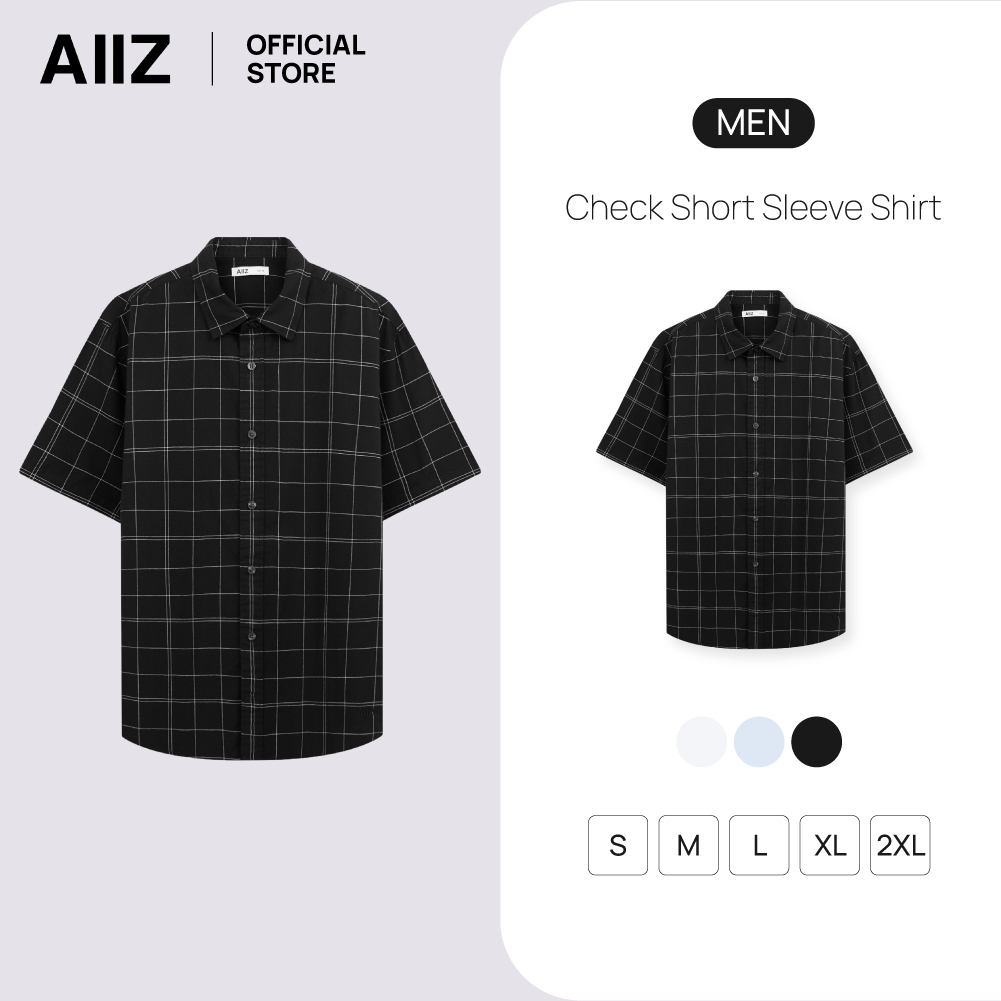 AIIZ (เอ ทู แซด) - AIIZ เสื้อเชิ้ตผู้ชายแขนสั้นลายตาราง AIIZ Men's Check Short Sleeve Shirt