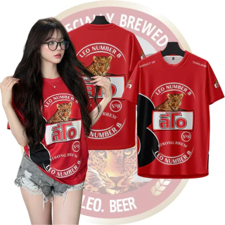 เสื้อกีฬาลายคอกลมแขนสั้นลีโอแดง ใส่สบาย