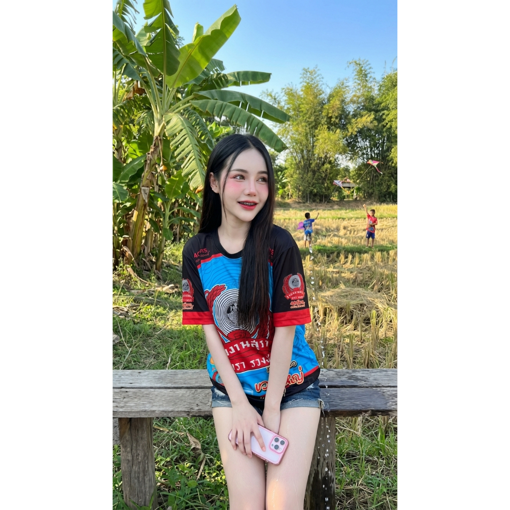 เสื้อคอกลมกีฬาลายสี่สิบดำฟ้าใส่สบายระบายอากาศผ้าไมโคร ราคา ถูกที่สุด ดีลบีเคเค แกลเลอรีภาพที่ 6