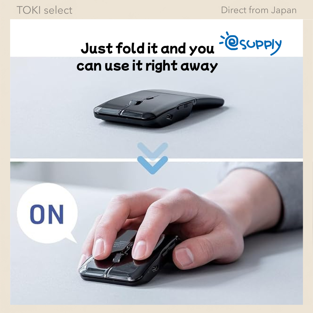 Sanwa Direct Compact Bluetooth Folding Silent Wireless Mouse - Multi-Pairing, USB-C Rechargeable, Black