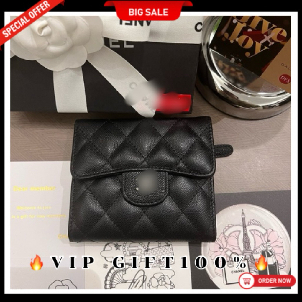 vip gift Short wallet✨สเเกนเช็คเเท้ได้✅หนังเเท้‼️ได้การ์ด1ใบ‼️ ✨ของเเถมเครื่องสำอาง