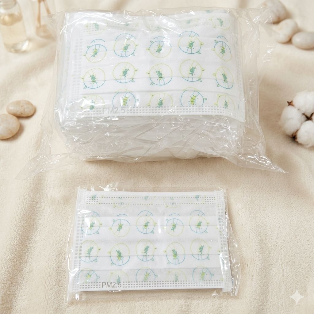 หน้ากากอนามัยเด็กลายการ์ตูน 3 ชั้นทางการแพทย์  ป้องกัน PM2.5 เชื้อโรค Size  M 50 ชิ้น  รีฟีล [แพคแยกชิ้น] พกพาสะดวก
