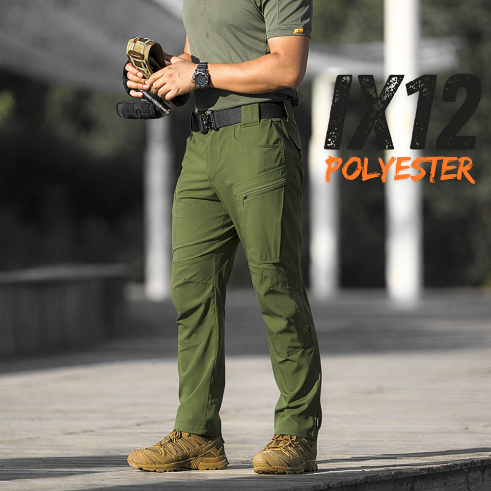 IX12 กางเกงคาร์โก้ กางเกงยุทธวิธี สีเขียวขี้ม้า ผ้ายืด มีซับใน มีช่องกระเป๋าหลายช่อง S-4XL