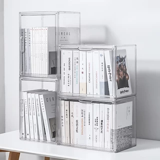 กล่องใส่หนังสือ กล่องเก็บหนังสือ ตู้หนังสือป้องกันฝุ่นแบบใสสำหรับตั้งบนโต๊ะ กันฝุ่น มีซ้อนได้ กล่องอะคริลิคใส