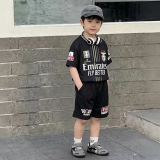ชุดเสื้อและกางเกงขาสั้นแขนสั้นสำหรับเด็ก ดีไซน์ทันสมัย ​​สไตล์ชุดกีฬาเกาหลี น้ำหนักเบาและระบายอากาศได้
