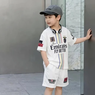 ชุดเสื้อและกางเกงขาสั้นแขนสั้นสำหรับเด็ก ดีไซน์ทันสมัย ​​สไตล์ชุดกีฬาเกาหลี น้ำหนักเบาและระบายอากาศได้