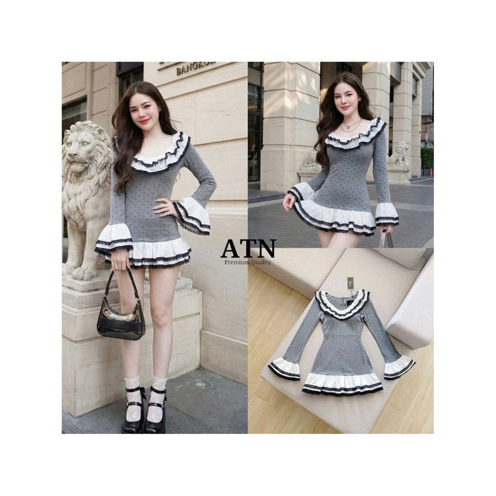 D3 งานป้าย Atn Dress เดรสสั้นแต่งระบาย สำหรับผู้หญิง เสื้อผ้าแฟชั่นผู้หญิง ไซส์ Xs-L
