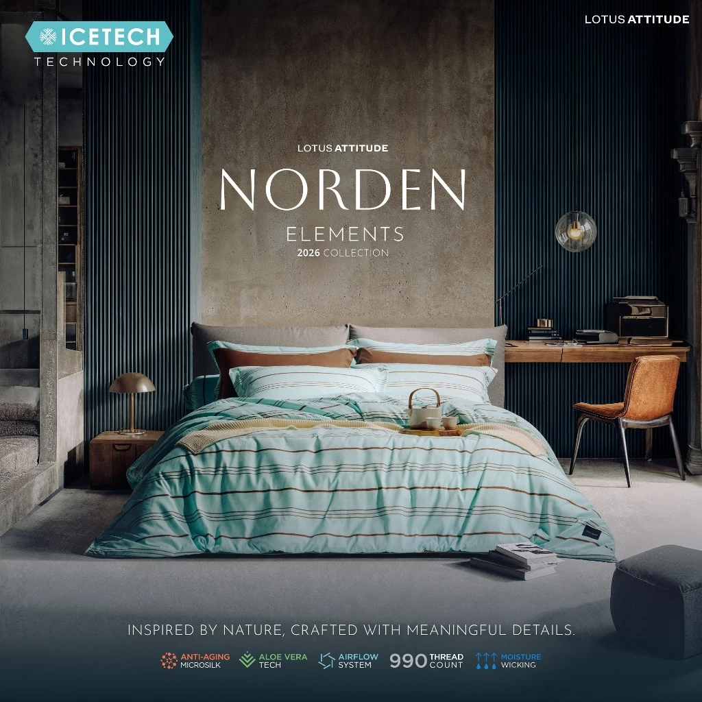LOTUS ATTITUDE ชุดผ้าปู รุ่น NORDEN ELEMENTS 2026 นวัตกรรม ICETECH Technology ทุกสัมผัสเย็นยิ่งขึ้น ส่งฟรี