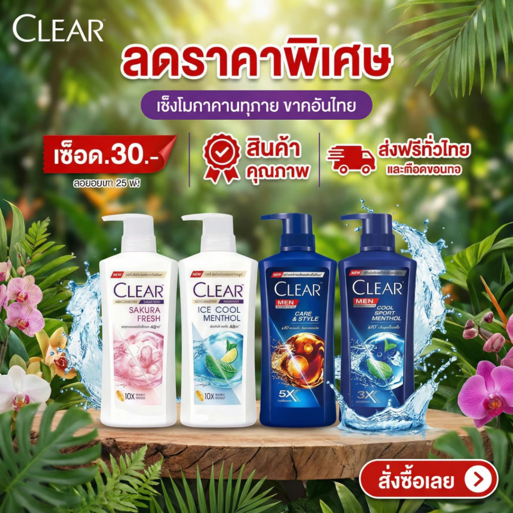 CLEAR MEN แชมพูผู้ชาย โปร 1 แถม 1 Cool Sport Menthol เย็นสดชื่น