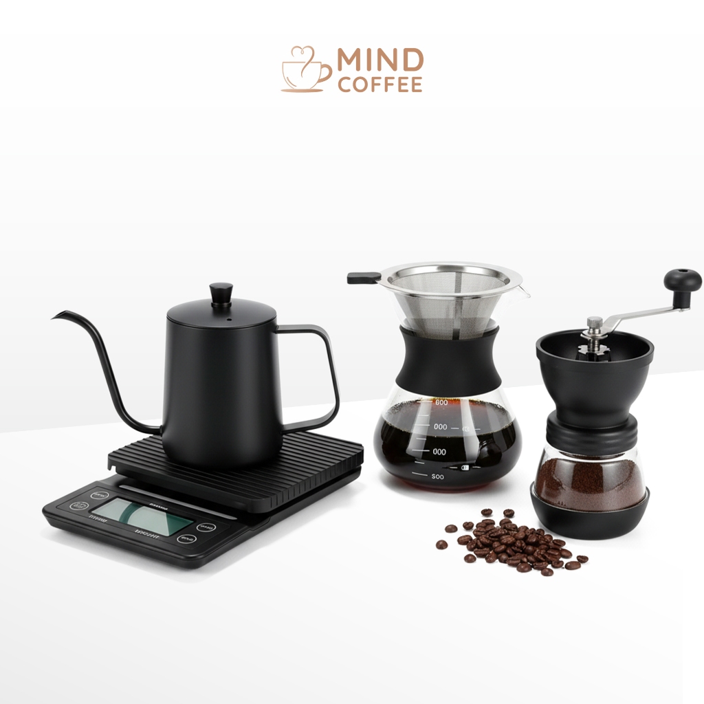 ชุดดริปกาแฟ เซ็ตชงกาแฟ กาดริป Drip coffee พร้อมเทอร์โมมิเตอร์ เครื่องบด ครบเซ็ต สำหรับมือใหม่ coffee set MindCoffee