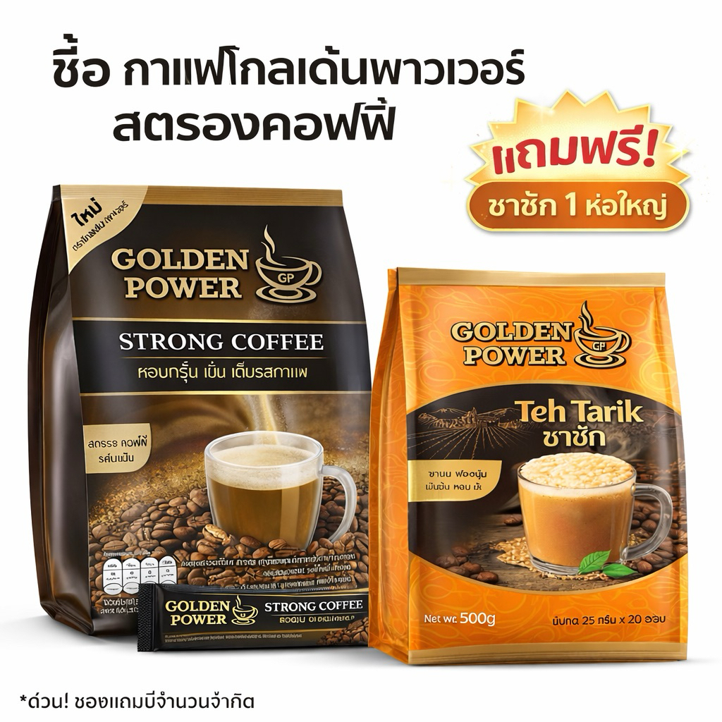 1แถม1ห่อกาแฟโกลเด้นพาวเวอร์+ชาชักโกลเด้นพาวเวอร์รวม50ซอง