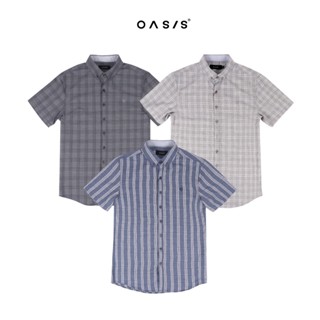 OASIS เสื้อเชิ้ตผู้ชายแขนสั้น  ลายสก็อต ใส่ทำงาน  ผ้า cotton…