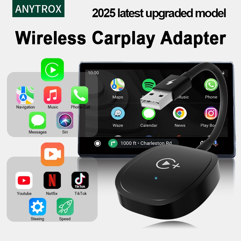 รุ่นล่าสุดปี 2025 อะแดปเตอร์รถยนต์ Carplay ไร้สาย มีซอฟต์แวร์ยอดนิยม 3 ตัวในตัว Youtube, Netflix, TK