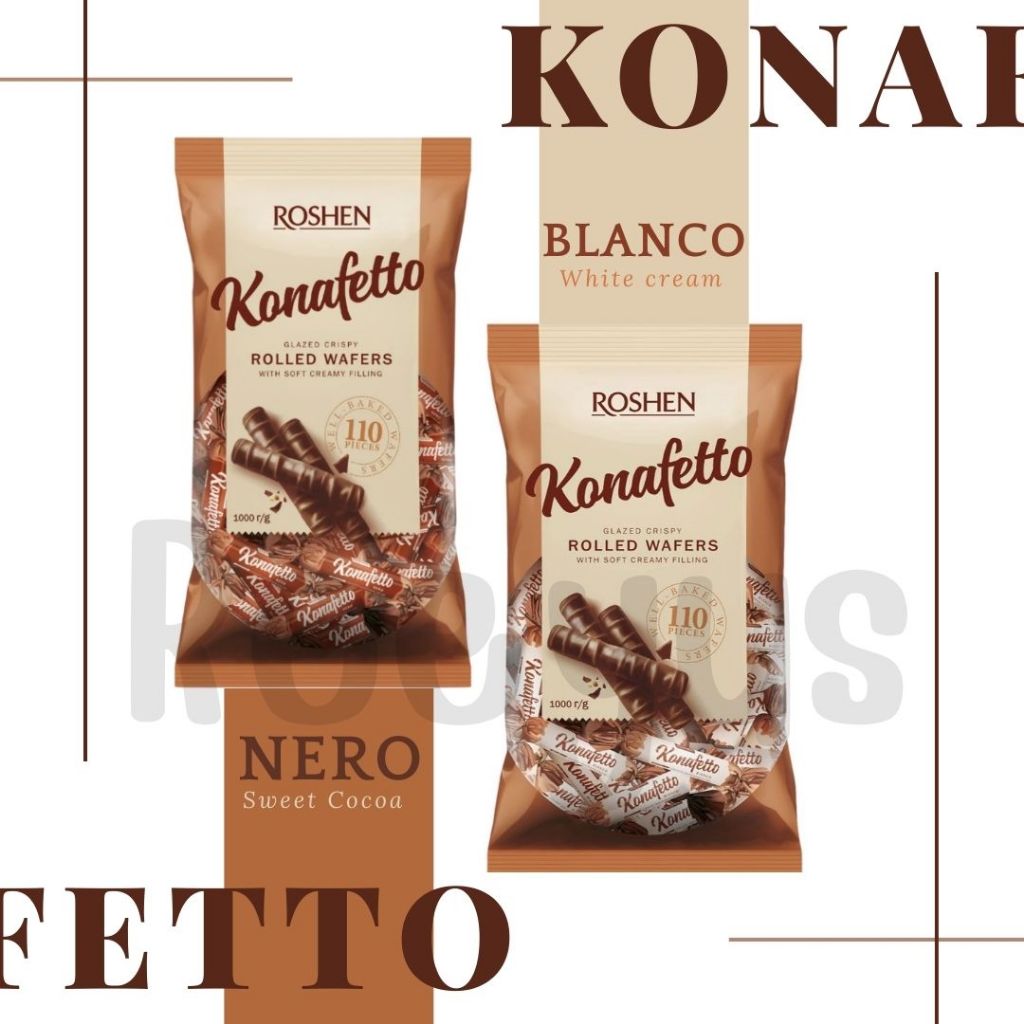 Roshen Konafetto Glazed crispy rolled wafers น้ำหนัก 1 กิโลกรัม มี 2 รส 110 ชิ้น มีฮาลาล จากยูเครน