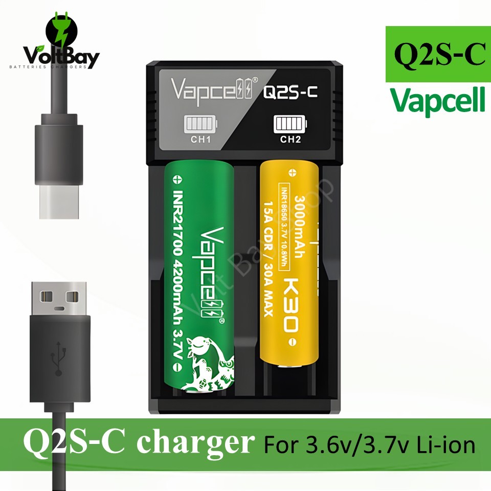Vapcell เครื่องชาร์จ Q2S-C สำหรับถ่าน 3.6v/3.7v Li-ion: 10340(RCR123)/10440/14500