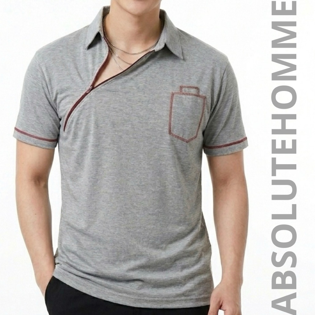 Polo for Men เสื้อโปโลซิปเฉียง เสื้อโปโลสีพื้น เสื้อโปโลผู้ชาย
