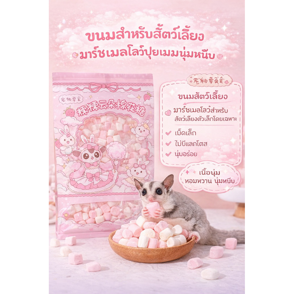 [crazy pet shop] ขนมมาร์ชเมลโล่สายไหม NuoNuo สำหรับสัตว์เลี้ยงชูการ์แฮมสเตอร์