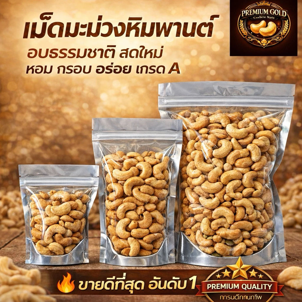 เม็ดมะม่วงหิมพานต์ อบธรรมชาติ เกรด A หอม กรอบ อร่อย ( Cashew nuts )