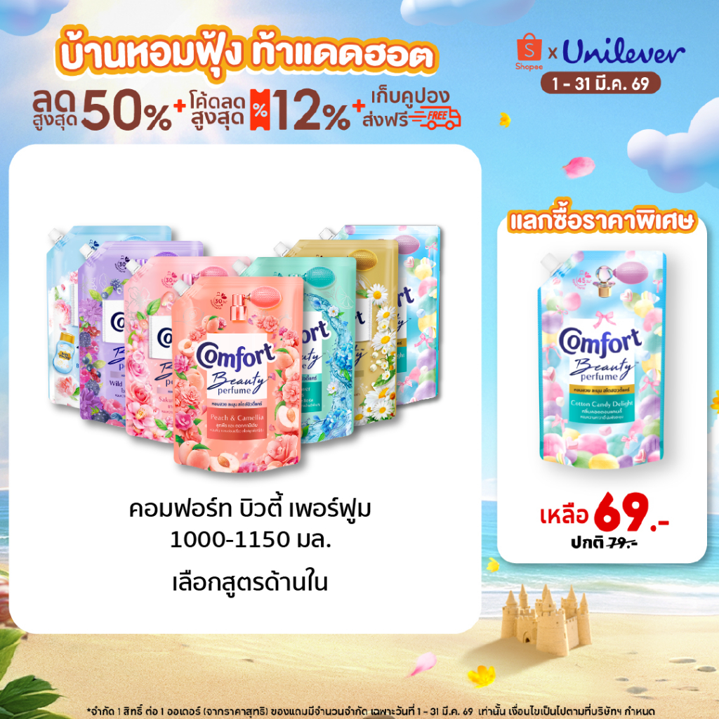 คอมฟอร์ท บิวตี้ เพอร์ฟูม  น้ำยาปรับผ้านุ่ม 1000-1150 มล. x4 และ x6 Comfort Beauty Perfume Softener 1