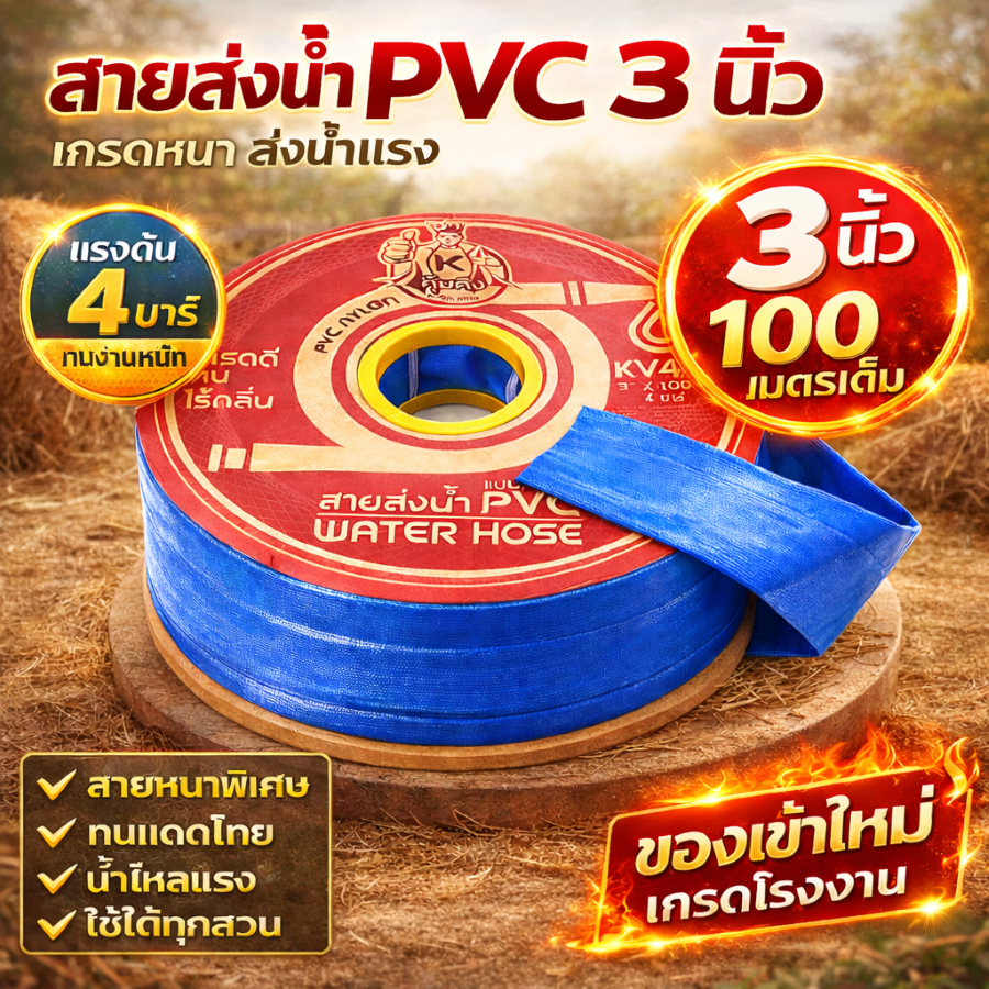 Yamajima สายส่งน้ำผ้าใบ PVC ขนาด2" นิ้ว 2-4 บาร์ ยาว 100 เมตรเต็ม  ทุกยี่ห้อ yamajima macnum เบงกอล