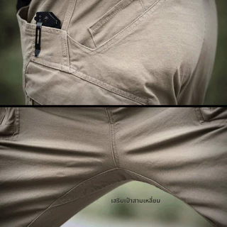 IX9 กางเกงคาร์โก้ ผ้ายืด สีเขียวเทา cotton spandex หนา กางเกงยุทธวิธี มีช่องกระเป๋าหลายช่อง S-3XL