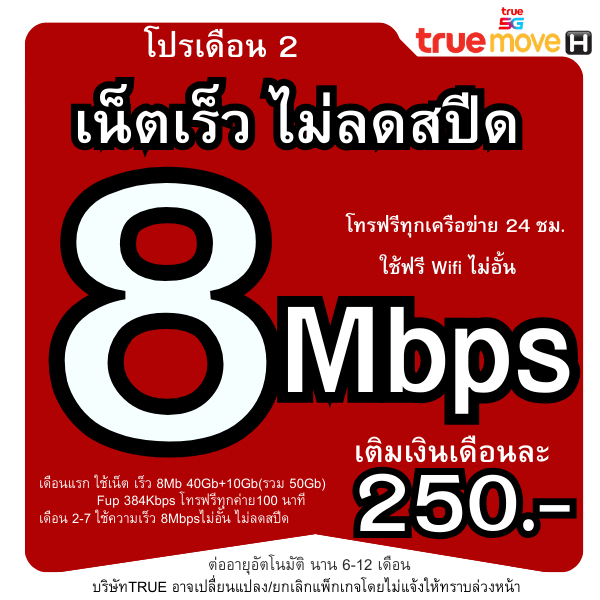 T2.(ใช้ฟรีเดือนแรก)ซิมเน็ตทรูมูฟ เน็ตเร็ว 8MB เน็ตเต็มสปีด