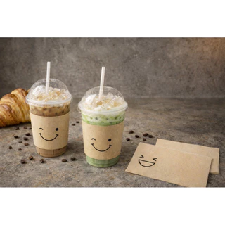 กระดาษพันแก้วกาแฟ ขนาด 33X33 ซม. หนา 1 ชั้น พับ 8 พิมพ์ 1 สี คละลาย เลือกลายไม่ได้ ลายอิโมจิ ยิ้ม Code : A042