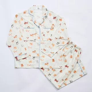 ชุดนอน sliptosleep - Cream Pup Long Pants Set [Thai designer]