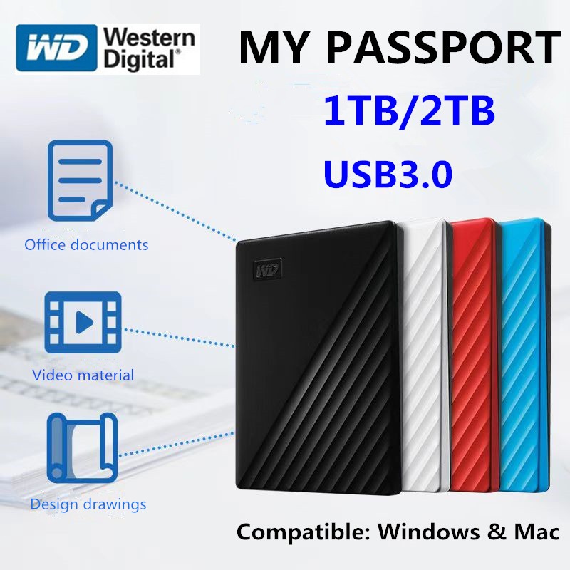 【จัดส่งในพื้นที่】WD My Passport External Hard Disk 1TB/2TB  USB 3.0 Expansion Portable Drive ที่เก็บ