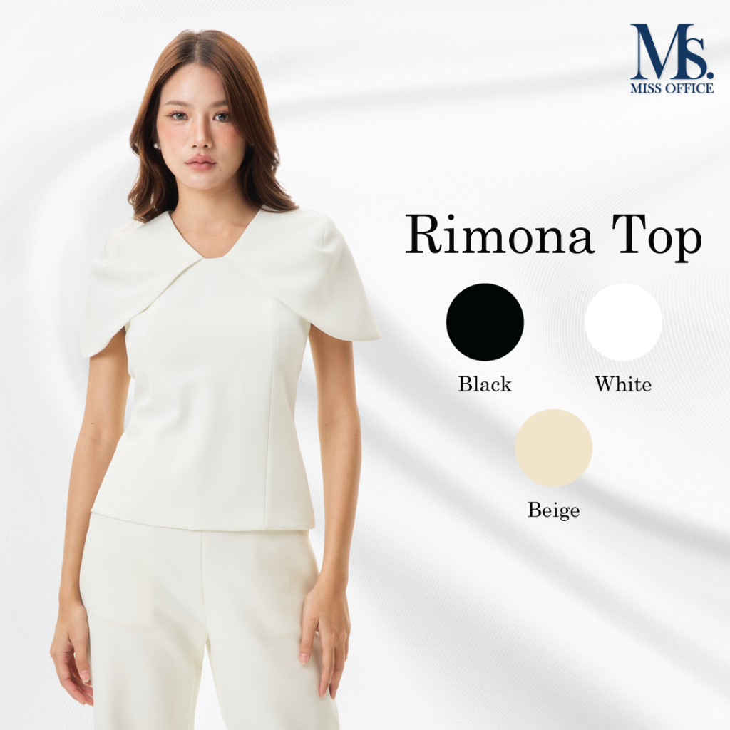 Miss Office เสื้อคอวีแต่งคลุมแขนทรงเข้ารูป (Rimona Top : MT-380)