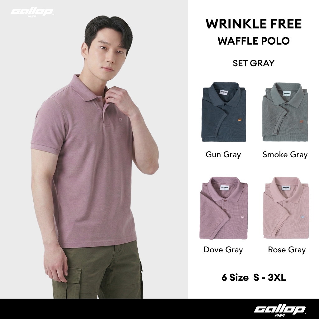 GALLOP : WRINKLE FREE WAFFLE POLO เสื้อโปโลผ้าวาฟเฟิลผู้ชาย รุ่น GP9062 Set GRAY Color / ราคาปกติ 1290.-