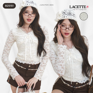 เสื้อแขนยาวลูกไม้ ผูกโบว์หน้า เสื้อลูกไม้ผู้หญิง เสื้อเกาหลี…