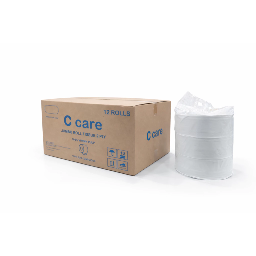 กระดาษชำระม้วนใหญ่ ทิชชู่เยื่อบริสุทธิ์ 2 ชั้นยาว 300 เมตร ตรา C care มี 12ม้วนมีถุงพลาสติก
