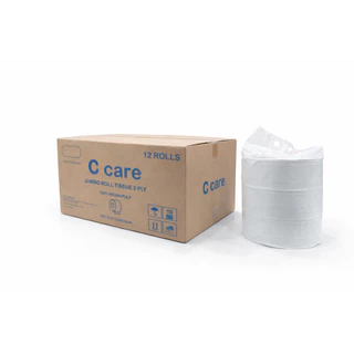 กระดาษชำระม้วนใหญ่ ทิชชู่เยื่อบริสุทธิ์ 2 ชั้นยาว 300 เมตร ตรา C care มี 12ม้วนมีถุงพลาสติก
